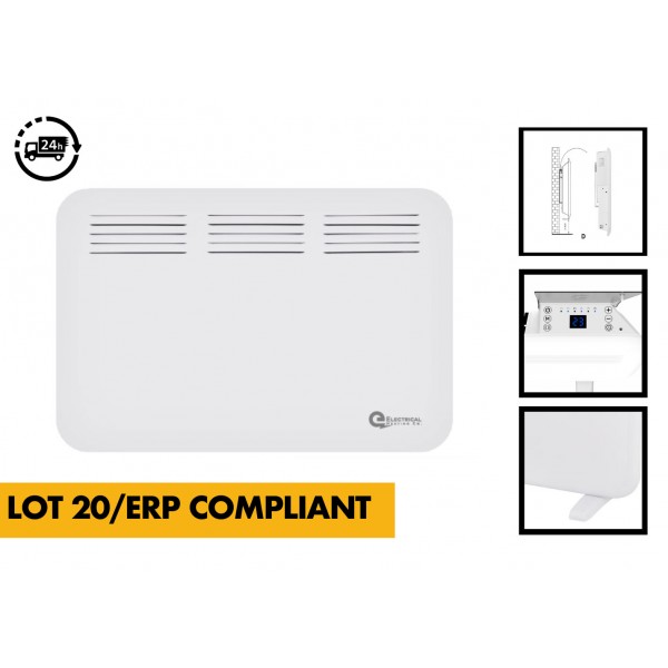 1.5KW / 1500W Electric Panel Heater Wall Mounted - LOT20/ERP Compliant c/w 24/7 Timer / Thermostat - Wall Hung Fixings + Mounting Feet