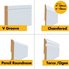 **SAMPLE** MDF Skirting Board per Metre - 4" / 5" / 6" V-Groove, Pencil Roundnose, Chamfered, Torus/Ogee 100mm / 120mm / 140mm / 150mm **SAMPLE** MDF Skirting Board per Metre - 4" / 5" / 6" V-Groove, Pencil Roundnose, Chamfered, Torus/Ogee 100mm / 120mm / 140mm / 150mm
