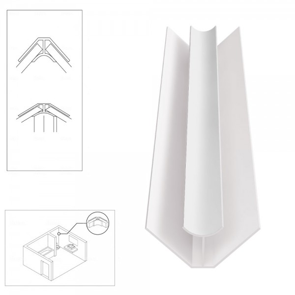 PVC Internal Corner Trim for Shower Aqua Wall Panel Cladding 5mm/10mm - Multipanel Aquabord Corner Trim White Chrome Silver