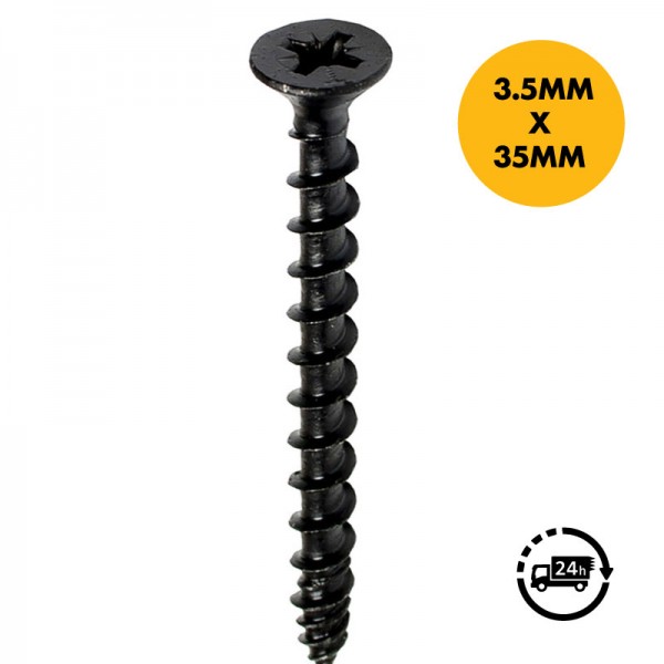 3.5 x 35mm  Black Wood Screws for Decking (pack of 100) - Single Thread Wood Screws Pozi Countersunk Chipboard Screw 