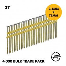 3.1 x 75mm Ring Nails 21˚ Degree Plastic Collated Pneumatic Framing Nails Nailer (4,000) Bulk Trade Pack