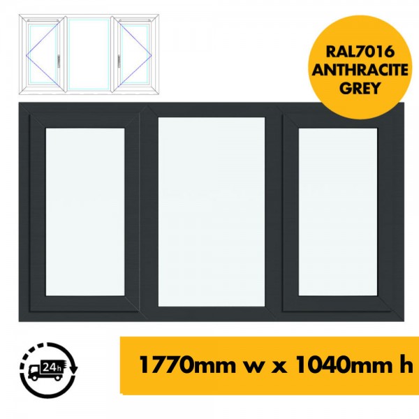 UPVC Window Anthracite Grey - Triple 1770mm w x 1040mm h (RAL7016) Left or Right Opening 3P
