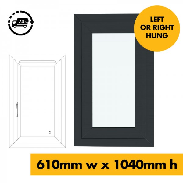 UPVC Window Anthracite Grey - Single 610mm w x 1040mm h (RAL7016)  Left or Right Opening 1P