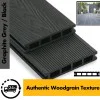 Composite Decking Board  Premium (Authentic Woodgrain Texture) - Anthracite Grey / Black  Wood Grain Effect 3m - Plastic Decking PVC Decking WPC Decking Hollow Garden Exterior Decking Boards