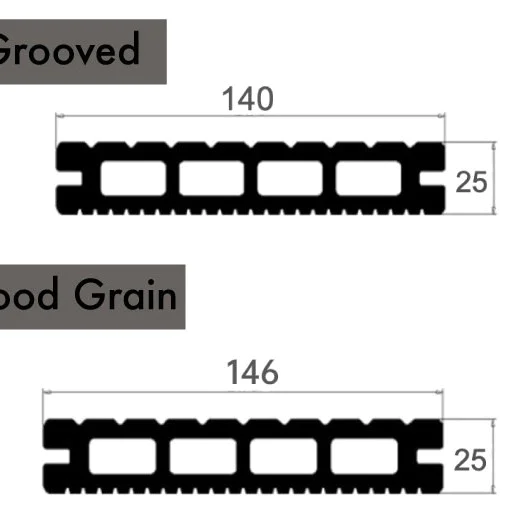 Composite Decking Board  Premium (Authentic Woodgrain Texture) - Anthracite Grey / Black  Wood Grain Effect 3m - Plastic Decking PVC Decking WPC Decking Hollow Garden Exterior Decking Boards