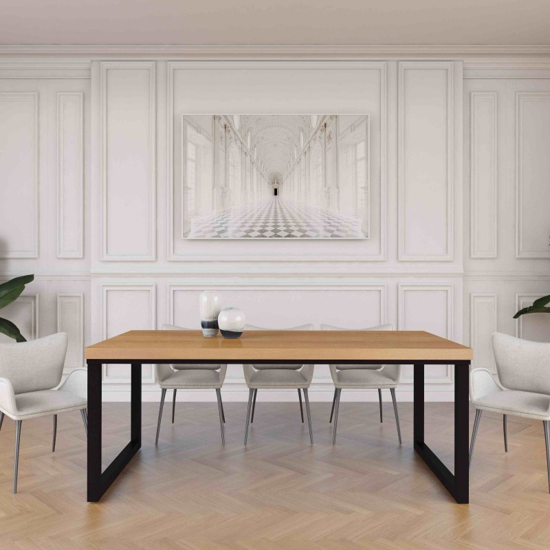 Rustic Industrial Solid Wood Dining Table / Desk / Work Table - Chunky Timber / Steel Legs (Square Legs) - 1.5m (150cm) / 1.8m (180cm) / 2m(200cm) c/w Black Square Box Legs x 2 4-8 Persons - SQUARE EDGE