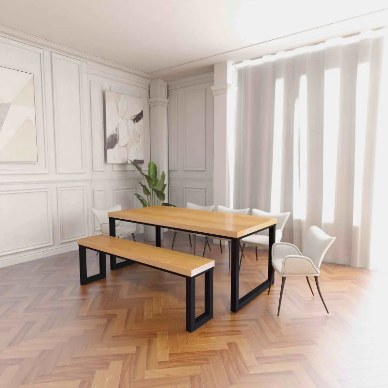 Rustic Industrial Solid Wood Dining Table / Desk / Work Table - Chunky Timber / Steel Legs (Square Legs) - 1.5m (150cm) / 1.8m (180cm) / 2m(200cm) c/w Black Square Box Legs x 2 4-8 Persons - SQUARE EDGE Rustic Industrial Solid Wood Dining Table / Desk / Work Table - Chunky Timber / Steel Legs (Square Legs) - 1.5m (150cm) / 1.8m (180cm) / 2m(200cm) c/w Black Square Box Legs x 2 4-8 Persons - SQUARE EDGE