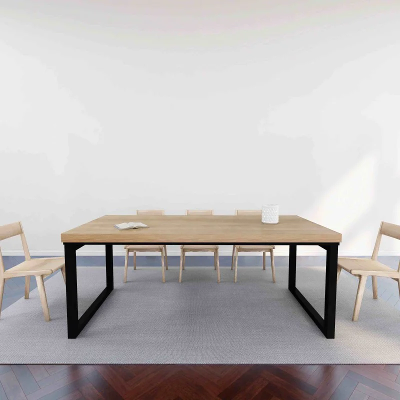 Rustic Industrial Solid Wood Dining Table / Desk / Work Table - Chunky Timber / Steel Legs (Square Legs) - 1.5m (150cm) / 1.8m (180cm) / 2m(200cm) c/w Black Square Box Legs x 2 4-8 Persons - SQUARE EDGE Rustic Industrial Solid Wood Dining Table / Desk / Work Table - Chunky Timber / Steel Legs (Square Legs) - 1.5m (150cm) / 1.8m (180cm) / 2m(200cm) c/w Black Square Box Legs x 2 4-8 Persons - SQUARE EDGE