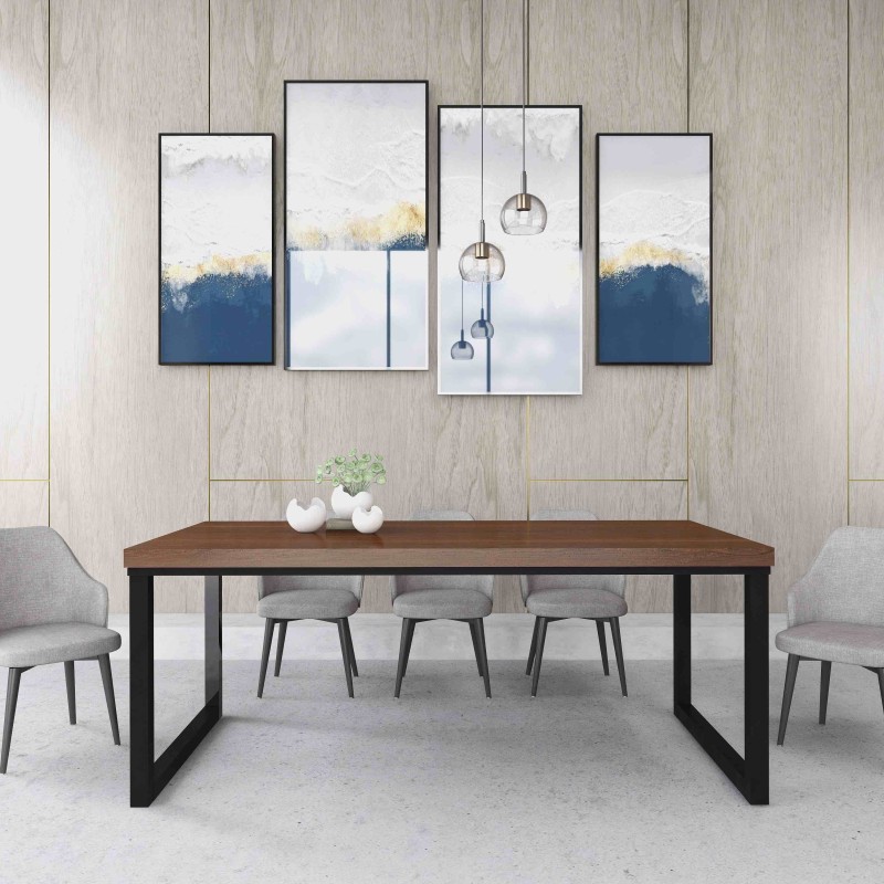 Rustic Industrial Solid Wood Dining Table / Desk / Work Table - Chunky Timber / Steel Legs (Square Legs) - 1.5m (150cm) / 1.8m (180cm) / 2m(200cm) c/w Black Square Box Legs x 2 4-8 Persons - SQUARE EDGE