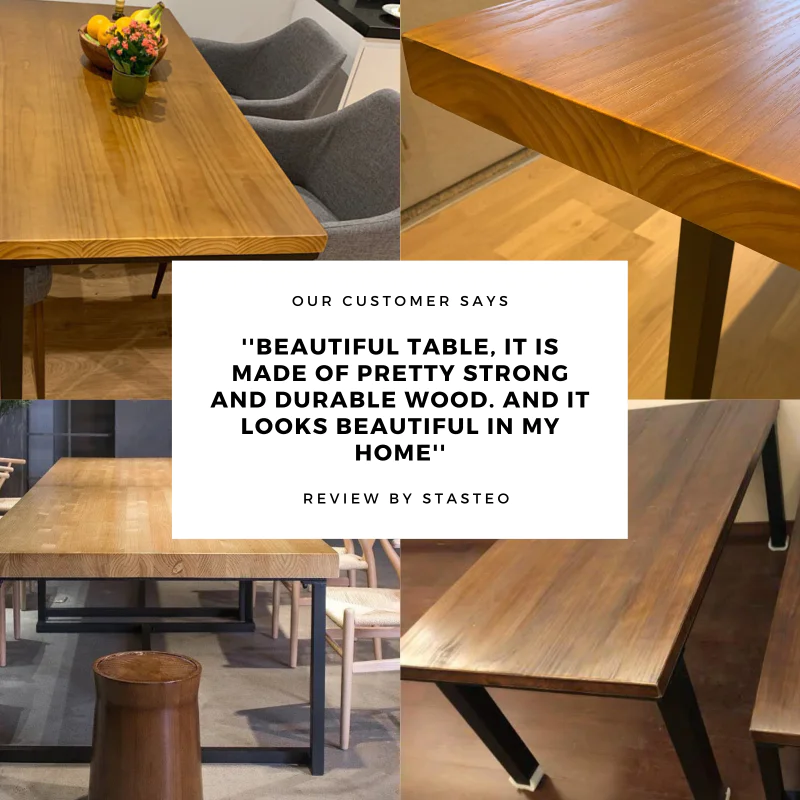 Rustic Industrial Solid Wood Dining Table / Desk / Work Table - Chunky Timber / Steel Legs (Square Box Legs) - 1.5m (150cm) / 1.8m (180cm) / 2m(200cm) c/w silver Square Box Legs x 2 4-8 Persons