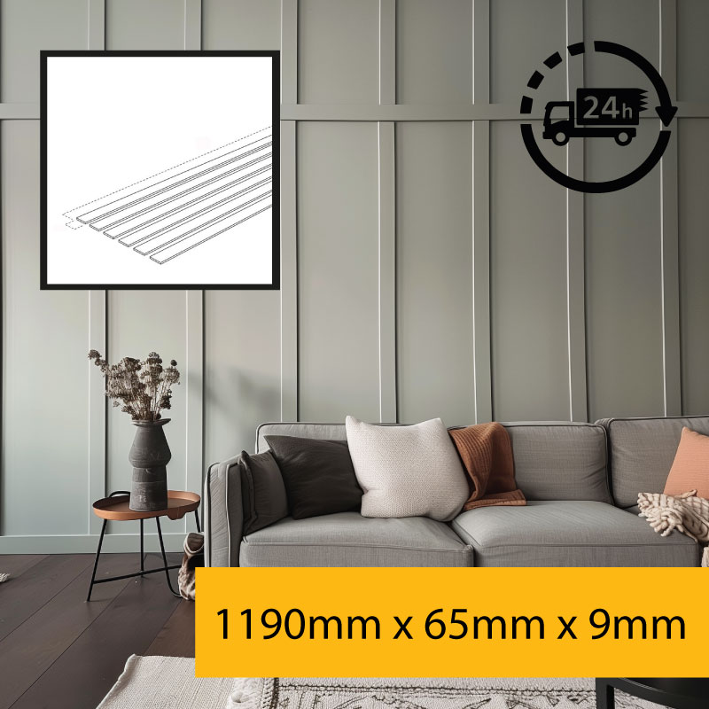MDF Wall Panel Kit / Strips / Slats - Shaker Kit- MDF Pre-Primed Strips for MDF Modern Square / Rectangle Wall Panels / Panelling - 1190mm x 65mm x 9mm