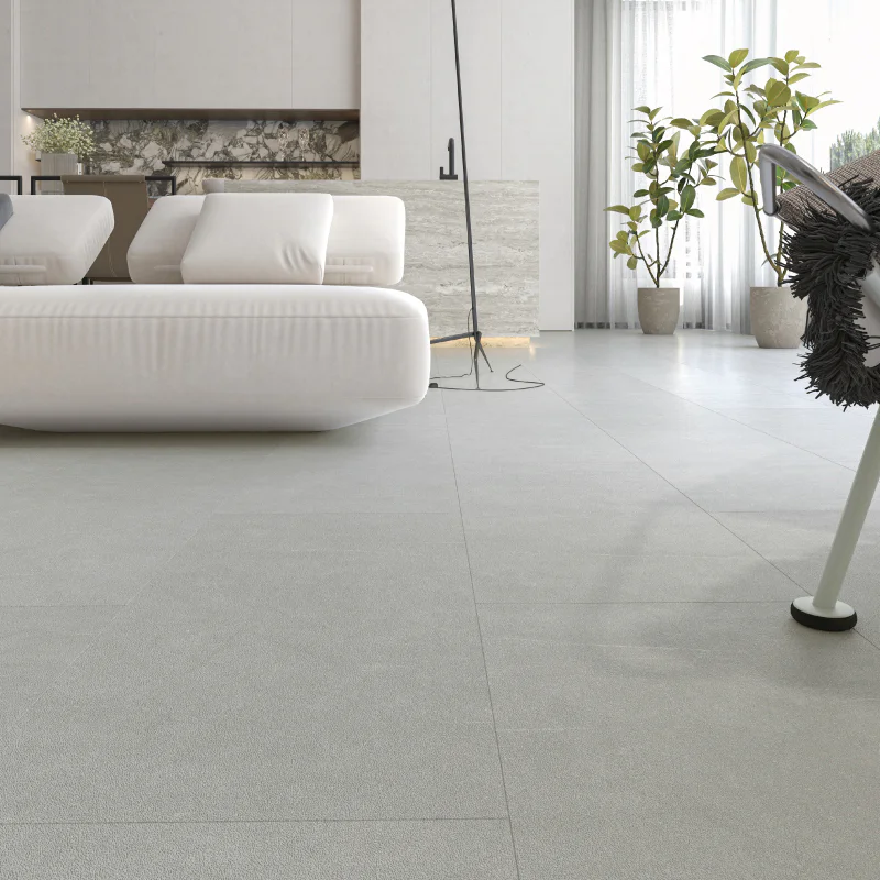SPC Tile Effect Imitation Click Vinyl Tile Flooring - Concrete Cement Grey per Sq M- Click Vinyl Tile Floors for Kitchen,Living Room - LVT Rigid Core Stone Polymer Composite Waterproof Click Tonge & Groove Luxury Vinyl Tile Flooring