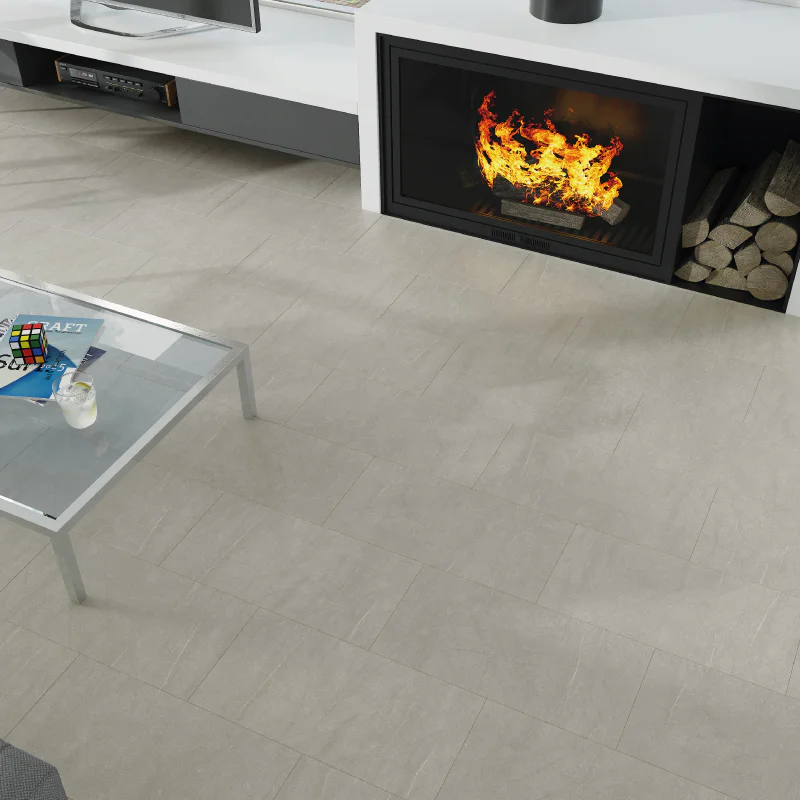 SPC Tile Effect Imitation Click Vinyl Tile Flooring - Concrete Cement Grey per Sq M- Click Vinyl Tile Floors for Kitchen,Living Room - LVT Rigid Core Stone Polymer Composite Waterproof Click Tonge & Groove Luxury Vinyl Tile Flooring