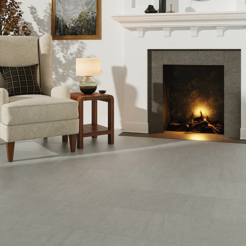 SPC Tile Effect Imitation Click Vinyl Tile Flooring - Concrete Cement Grey per Sq M- Click Vinyl Tile Floors for Kitchen,Living Room - LVT Rigid Core Stone Polymer Composite Waterproof Click Tonge & Groove Luxury Vinyl Tile Flooring
