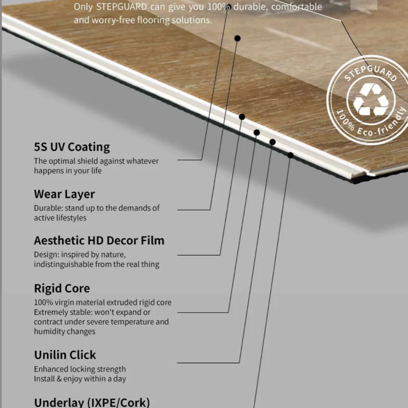 SPC Click Vinyl Tile Flooring (Dark Oak) with Built in Underlay per Sq M- Click Vinyl Tile Floors for Kitchen, Bathroom,  Living Room - LVT Rigid Core Stone Polymer Composite Waterproof Click Tonge & Groove Luxury Vinyl Tile Flooring Dark Oak
