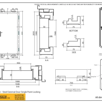 Steel Security Door - Vanity Surround Trim Cover - Angle Profile: 2 x 2100 legs + 1040mm head