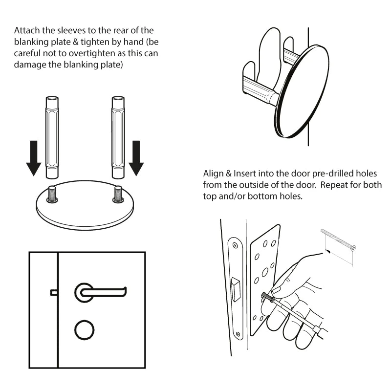 Door Blanking Plate c/w 2 x Screws - for blanking off existing holes on the single point locking steel security door Door Blanking Plate c/w 2 x Screws - for blanking off existing holes on the single point locking steel security door