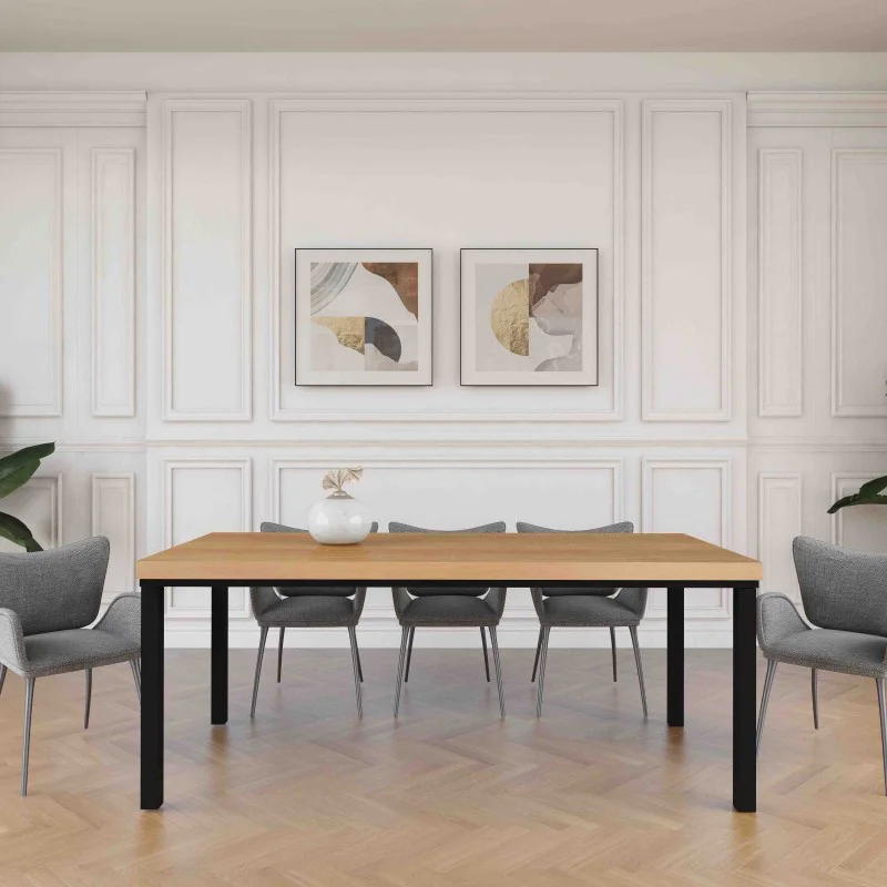 Rustic Industrial Solid Wood Dining Table / Desk / Work Table - Chunky Timber / Steel Legs (4 Corner Legs) - 1.5m (150cm) / 1.8m (180cm) / 2m(200cm) c/w 4 x Black Square Box Legs  4-8 Persons