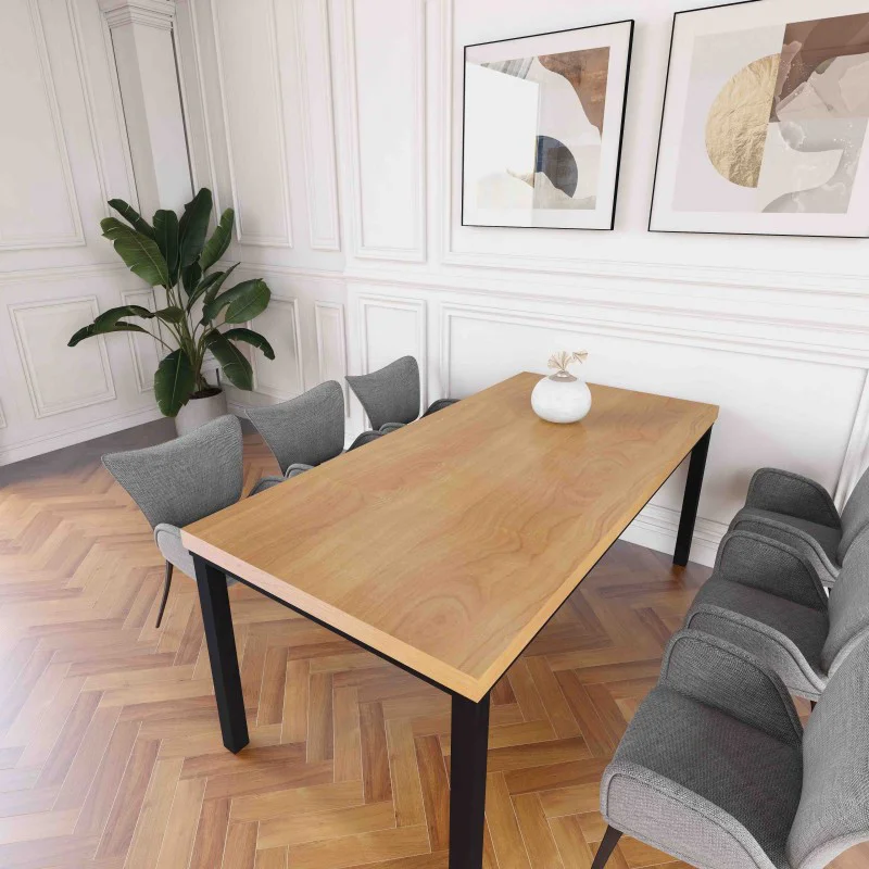 Rustic Industrial Solid Wood Dining Table / Desk / Work Table - Chunky Timber / Steel Legs (4 Corner Legs) - 1.5m (150cm) / 1.8m (180cm) / 2m(200cm) c/w 4 x Black Square Box Legs  4-8 Persons