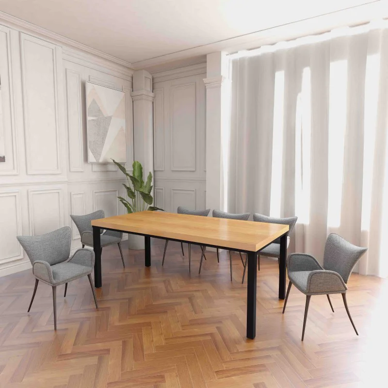 Rustic Industrial Solid Wood Dining Table / Desk / Work Table - Chunky Timber / Steel Legs (4 Corner Legs) - 1.5m (150cm) / 1.8m (180cm) / 2m(200cm) c/w 4 x Black Square Box Legs  4-8 Persons