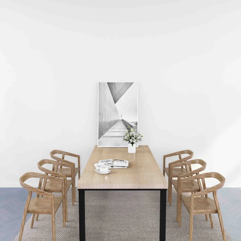 Rustic Industrial Solid Wood Dining Table / Desk / Work Table - Chunky Timber / Steel Legs (4 Corner Legs) - 1.5m (150cm) / 1.8m (180cm) / 2m(200cm) c/w 4 x Black Square Box Legs  4-8 Persons