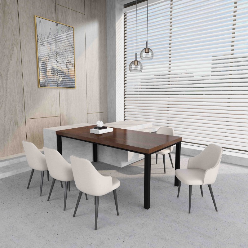 Rustic Industrial Solid Wood Dining Table / Desk / Work Table - Chunky Timber / Steel Legs (4 Corner Legs) - 1.5m (150cm) / 1.8m (180cm) / 2m(200cm) c/w 4 x Black Square Box Legs  4-8 Persons