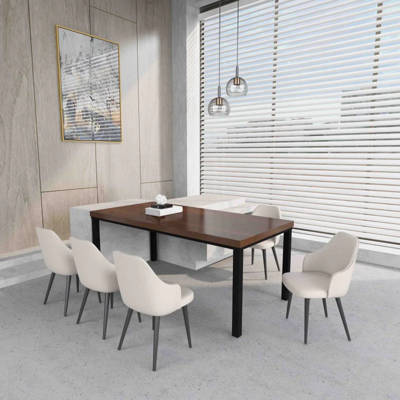 Rustic Industrial Solid Wood Dining Table / Desk / Work Table - Chunky Timber / Steel Legs (4 Corner Legs) - 1.5m (150cm) / 1.8m (180cm) / 2m(200cm) c/w 4 x Black Square Box Legs  4-8 Persons