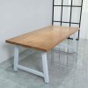 Rustic Solid Wood Industrial Dining Table / Desk / Meeting Table - Chunky Timber / White Steel Legs (A-Frame Legs) - 1.5m (150cm) / 1.8m (180cm) / 2m(200cm) c/w White A-FrameLegs x 2 4-8 Persons - SQUARE EDGE