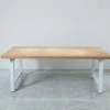 Rustic Solid Wood Industrial Dining Table / Desk / Meeting Table - Chunky Timber / White Steel Legs (A-Frame Legs) - 1.5m (150cm) / 1.8m (180cm) / 2m(200cm) c/w White A-FrameLegs x 2 4-8 Persons - SQUARE EDGE