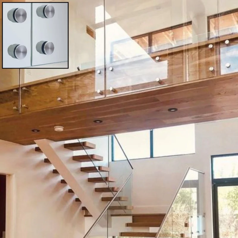 Glass Standoff Balustrade - Side Fix / Face Fix Handrail (Adaptor Face Fix Fixings) 12mm Toughened Glass - Set of 4 c/w Stainless Steel Fixings 38mm 0.74kN / 1.5kN / 3.0kN