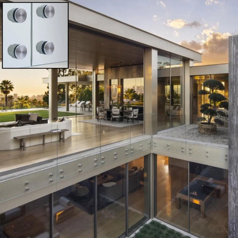 Glass Standoff Balustrade - Side Fix / Face Fix Handrail (Adaptor Face Fix Fixings) 12mm Toughened Glass - Set of 4 c/w Stainless Steel Fixings 38mm 0.74kN / 1.5kN / 3.0kN