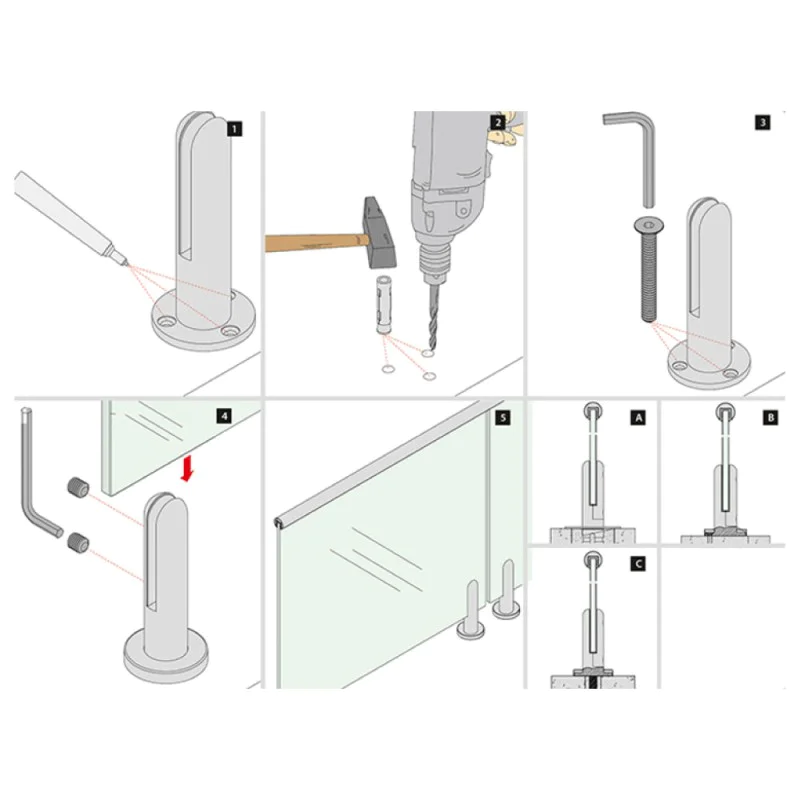 Spigot Glass Balustrade / Handrail - (Pair of) Spigot Mounted 304 Grade Stainless Steel Spigots - 10mm Toughened Glass 0.74kN / 1.5kN / 3.0kN Spigot Glass Balustrade / Handrail - (Pair of) Spigot Mounted 304 Grade Stainless Steel Spigots - 10mm Toughened Glass 0.74kN / 1.5kN / 3.0kN