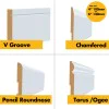 MDF Skirting Board - Pre-Primed White 3m Moisture Resistant MDF Wall Skirting Board - Bullnose Grooved Square Contemporary Modern - 3m lengths