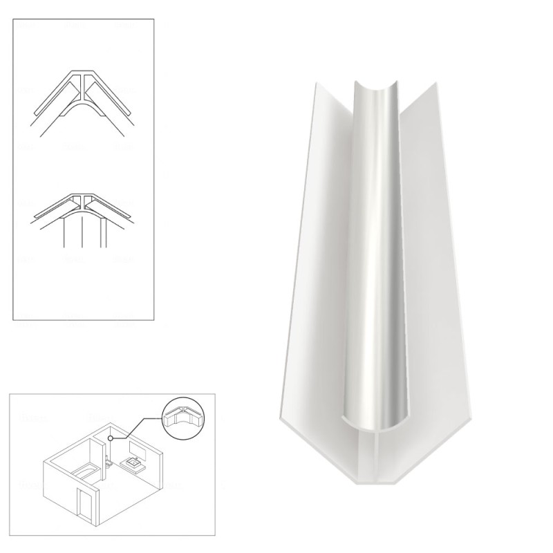 PVC Internal Corner Trim for Shower Aqua Wall Panel Cladding 5mm/10mm - Multipanel Aquabord Corner Trim White Chrome Silver