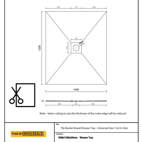 Wetroom Shower Tray - Tile on /Tile-able Shower Tray (Tile Backer Cement Board Shower Tray for Tiling Directly Tiled Walk In Showers) Universal Size / Cut To Size (1200m x 1000mm) Tile Board for Shower / Wet room Flooring - 20mm