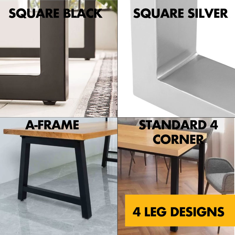 Rustic Industrial Solid Wood Dining Table / Desk / Work Table - Chunky Timber / Steel Legs (Square Legs) - 1.5m (150cm) / 1.8m (180cm) / 2m(200cm) c/w Black Square Box Legs x 2 4-8 Persons - WAVEY LIVE EDGE