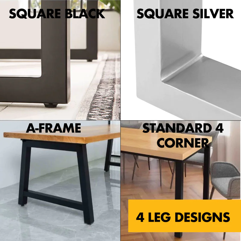 Rustic Industrial Solid Wood Dining Table / Desk / Work Table - Chunky Timber / Steel Legs (Square Box Legs) - 1.5m (150cm) / 1.8m (180cm) / 2m(200cm) c/w silver Square Box Legs x 2 4-8 Persons