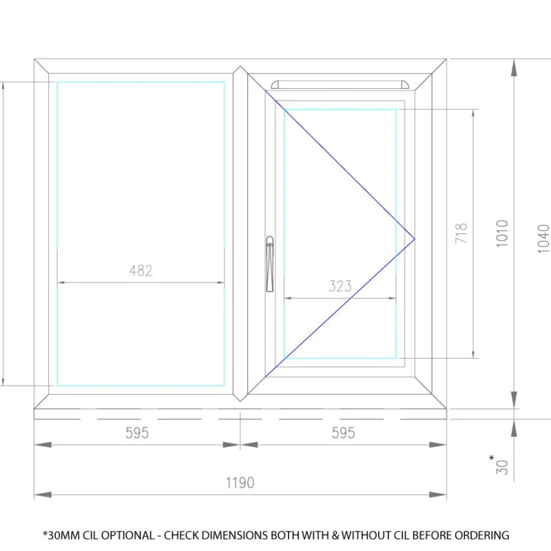UPVC Window Anthracite Grey - Double 1190mm w x 1040mm h (RAL7016) Left or Right Opening 2P