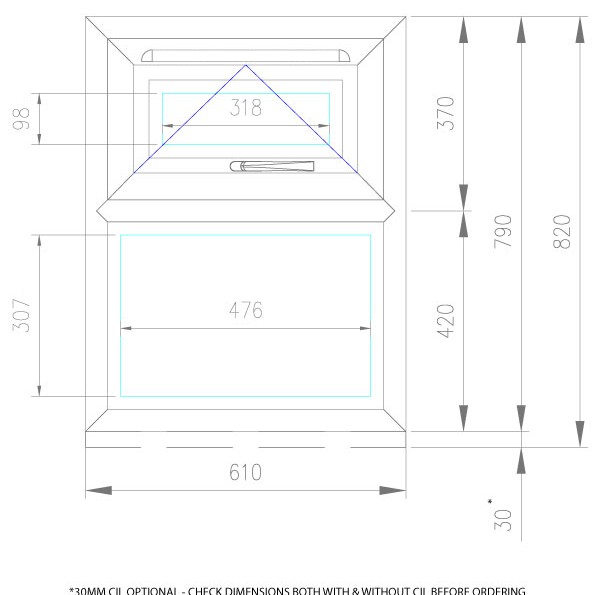 UPVC Window Anthracite Grey - Single 610mm w x 820mm h Top Hung Opening (RAL7016) 1P