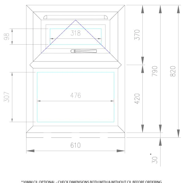 UPVC Window Anthracite Grey - Single 610mm w x 820mm h Top Hung Opening (RAL7016) 1P UPVC Window Anthracite Grey - Single 610mm w x 820mm h Top Hung Opening (RAL7016) 1P