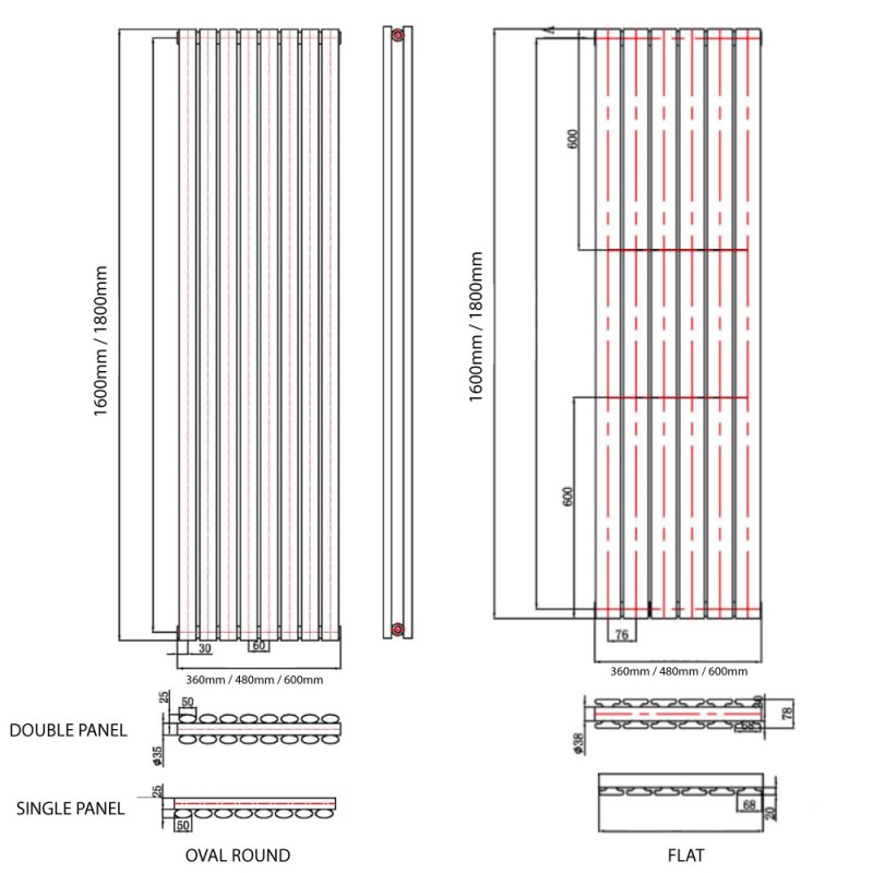 Vertical Radiator - Flat Anthracite Grey RAL7016 - Tall Tower Traditional Column Wall Mount Radiator - Single & Double Panel