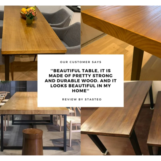 Rustic Industrial Solid Wood Dining Table / Desk / Work Table - Chunky Timber / Steel Legs (Square Legs) - 1.5m (150cm) / 1.8m (180cm) / 2m(200cm) c/w Black Square Box Legs x 2 4-8 Persons - WAVEY LIVE EDGE