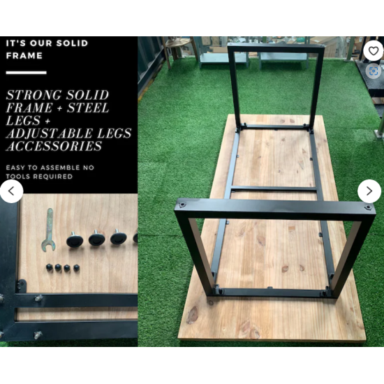 Rustic Industrial Solid Wood Dining Table / Desk / Work Table - Chunky Timber / Steel Legs (Square Legs) - 1.5m (150cm) / 1.8m (180cm) / 2m(200cm) c/w Black Square Box Legs x 2 4-8 Persons - WAVEY LIVE EDGE