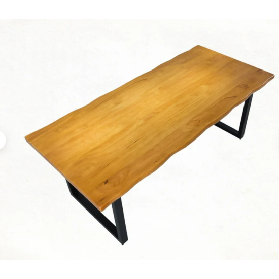 Rustic Industrial Solid Wood Dining Table / Desk / Work Table - Chunky Timber / Steel Legs (Square Legs) - 1.5m (150cm) / 1.8m (180cm) / 2m(200cm) c/w Black Square Box Legs x 2 4-8 Persons - WAVEY LIVE EDGE