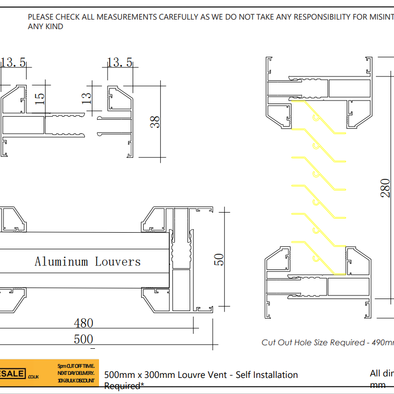Louvre Vent 500mm x 300mm for Security Personnel Pedestrian Door - Industrial Grade Exterior Outdoor Security Door for Garage, Warehouse, Shed, Industrial Unit, Lockup, Shed, Shipping Container, Farm Barn 