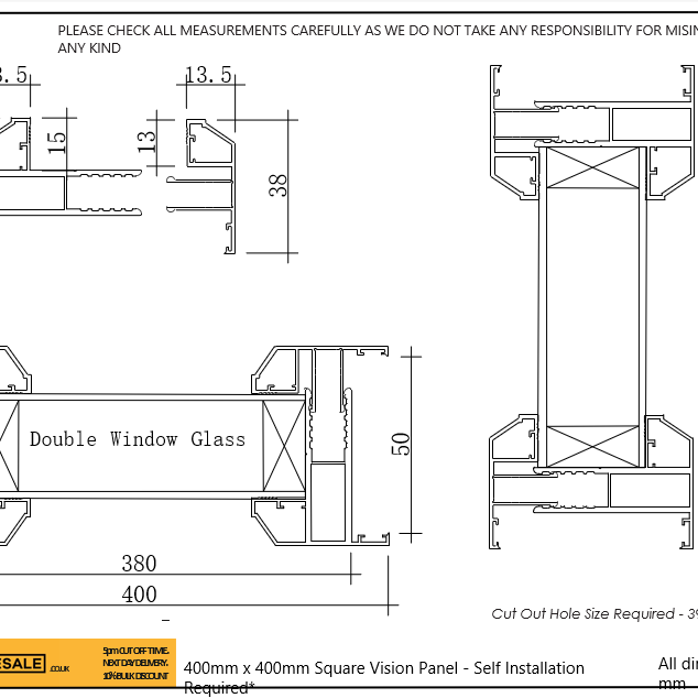 Vision Glass Window Panels for Steel Security Personnel Pedestrian Door  (Clear glass)