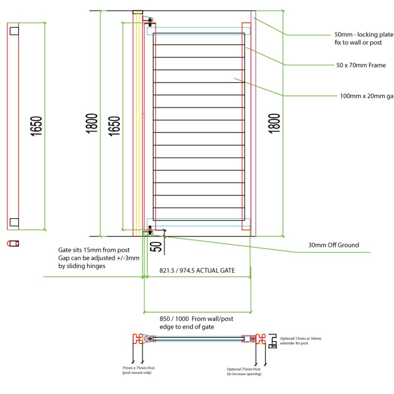 Aluminium Gate for Garden 1800mm/180cm/1.8m Posts  Anthracite Grey RAL7016 / Black RAL9005 – Aluminium Pedestrian Garden Side Gate  (1650mm h x 950/1150mm w) c/w Lock, handle + 3 Keys