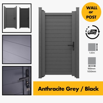 Aluminium Gate for Garden 1800mm/180cm/1.8m Posts  Anthracite Grey RAL7016 / Black RAL9005 – Aluminium Pedestrian Garden Side Gate  (1650mm h x 950/1150mm w) c/w Lock, handle + 3 Keys