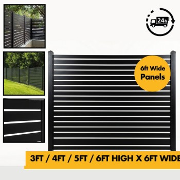 Aluminium Slatted Fencing Panels Black Fence – 3ft, 4ft, 5ft, 6ft (900mm, 1200mm, 1500mm, 1800mm) Modern Garden Fencing UK c/w 50mm/100mm Fencing Slats