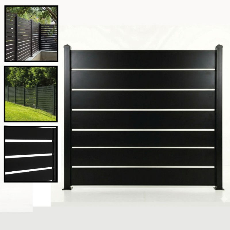 Aluminium Slatted Fencing Panels Black/Anthracite Grey Fence – 3ft, 4ft, 5ft, 6ft (900mm, 1200mm, 1500mm, 1800mm) Modern Garden Fencing UK c/w 50mm/100mm Fencing Slats (25mm Spacers/Gaps)